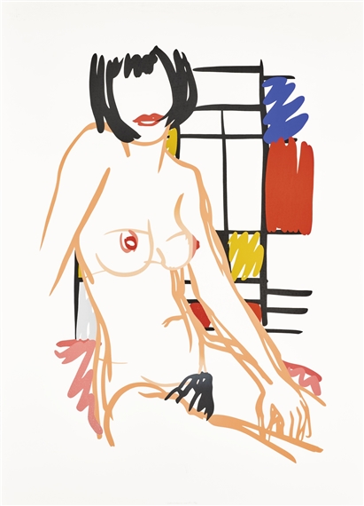Monica sentada con Mondrian (Esmalte sobre acero, 1988)